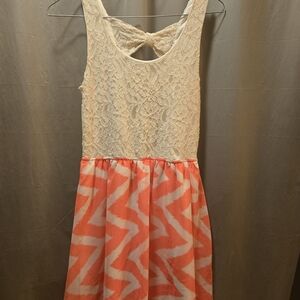Rue21 Cream Lace Top with Coral Chevron Skirt Girls Dress